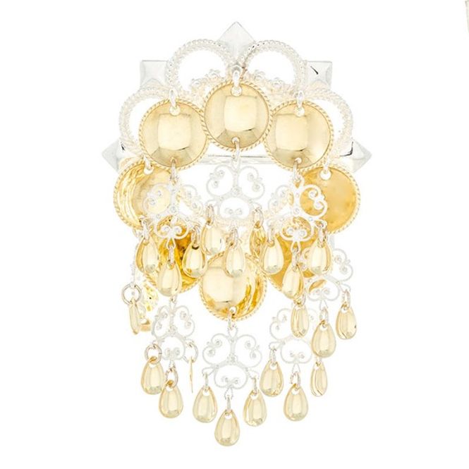 Hovedbilde Sølje med heng og lauv 5,3 cm, hvit/forgylt