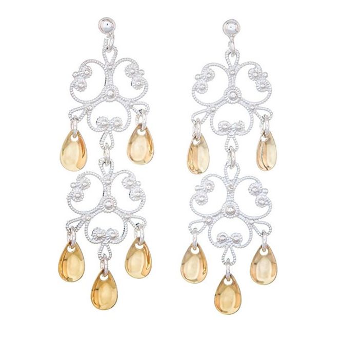 Hovedbilde Ørepynt filigran heng, dobbel, hvit/forgylt