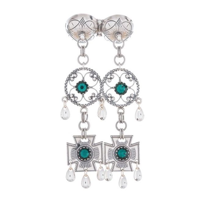 Hovedbilde Halsknapp filigran og korslauv med grønne stener, ...