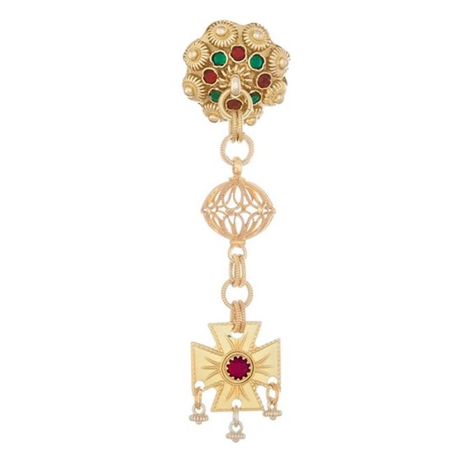 Hovedbilde Halsknapp forgylt med røde og grønne stener, ...