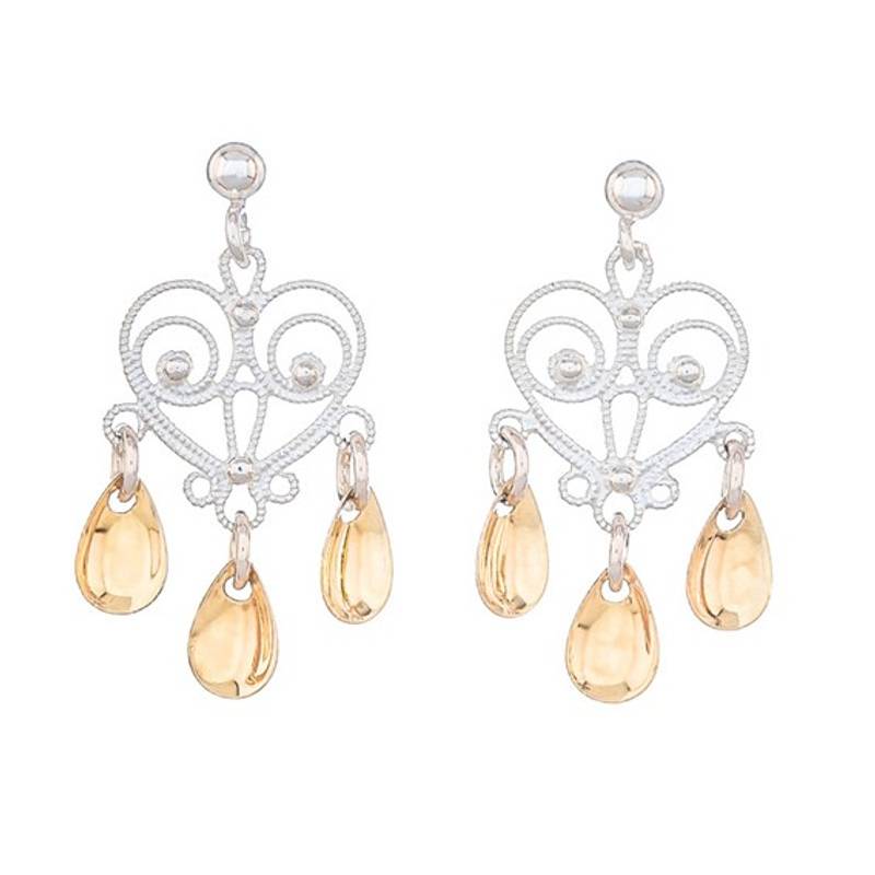 Ørepynt hjerte, hvit/forgylt