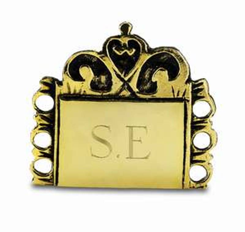 Navnskilt Romerike med gravering antikkforgylt