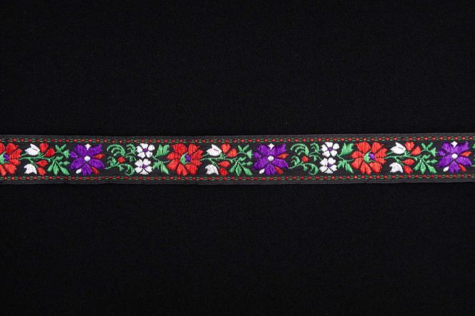 Hovedbilde Bånd 25 mm røde og lilla blomster